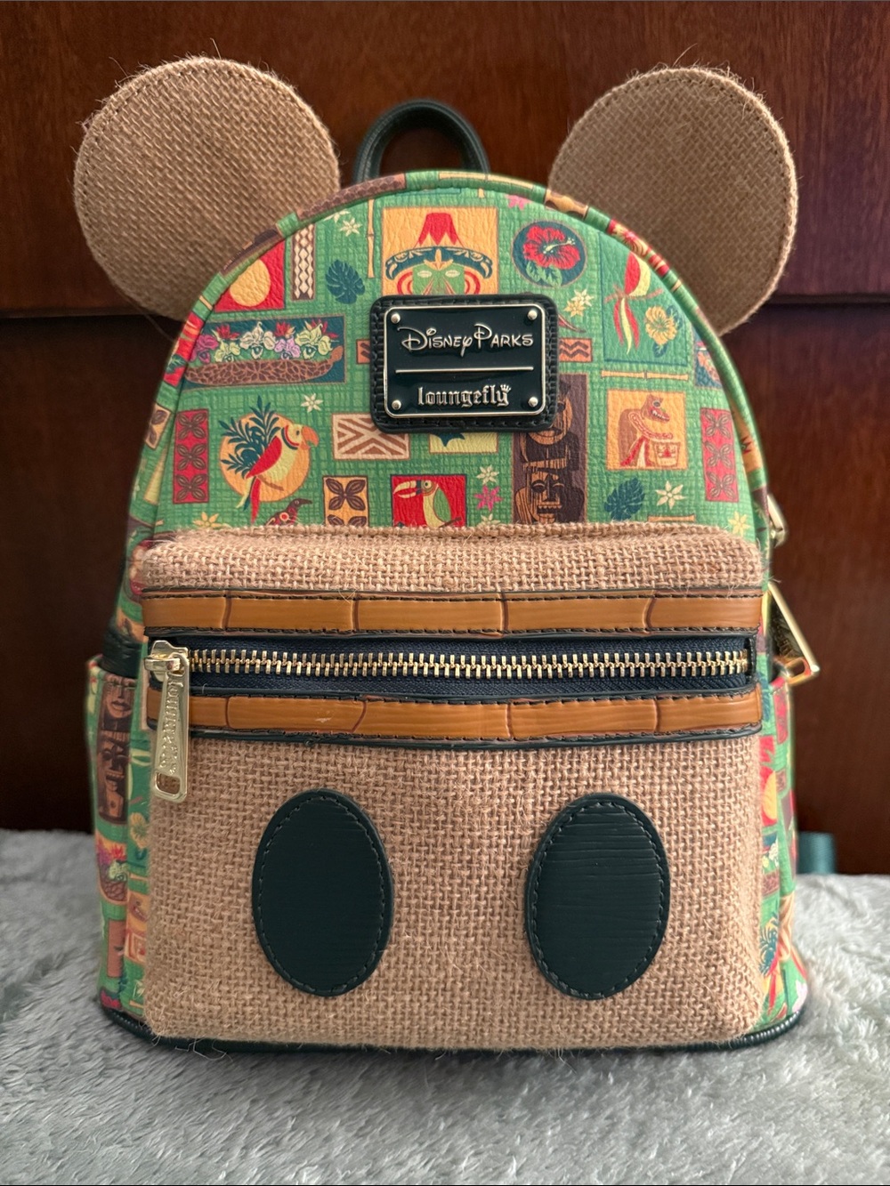 NWT Loungefly Disney Parks Tiki Mickey Mini Backpack - Green & Tan 🦜